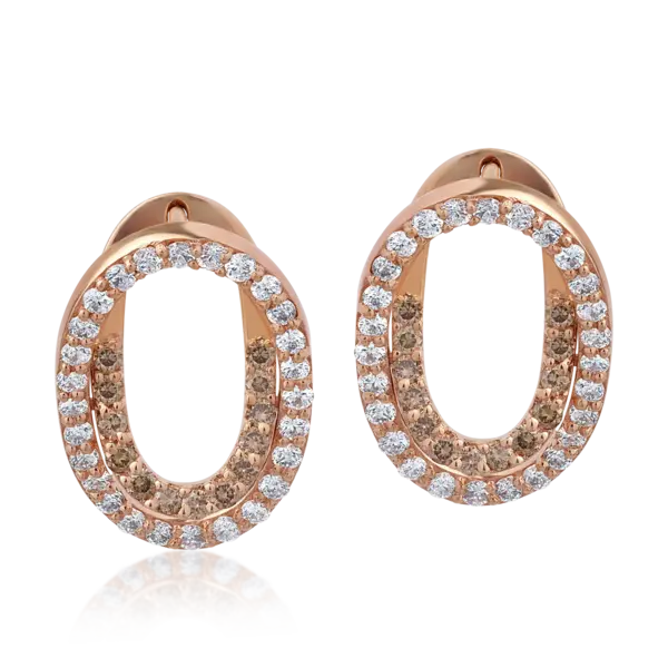 Cercei din aur roz cu diamante maro de 0.41ct si diamante transparente de 0.8ct