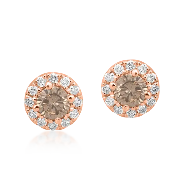 Cercei din aur roz cu diamante maro de 0.8ct si diamante transparente de 0.15ct