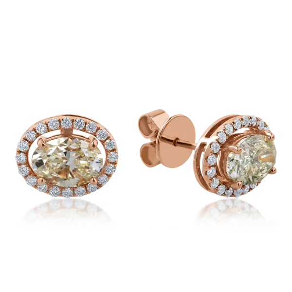 Cercei din aur roz cu diamante ovale si round de 2.29ct