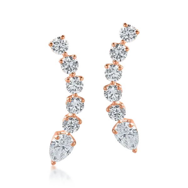Cercei din aur roz cu diamante pear si rotunde de 0.9ct