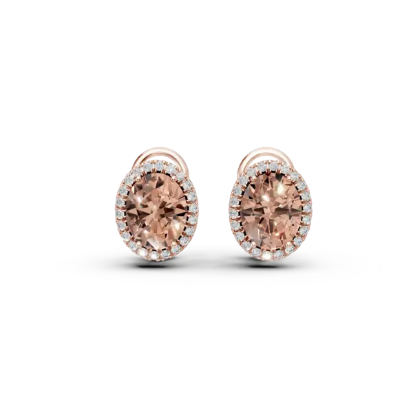 Cercei din aur roz cu morganite ovale de 4ct si diamante de 0.33ct