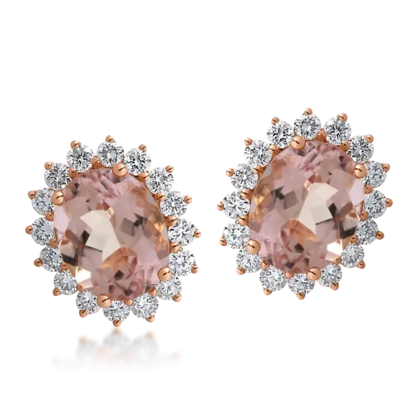 Cercei din aur roz cu morganite ovale de 5.19ct si diamante de 1.14ct