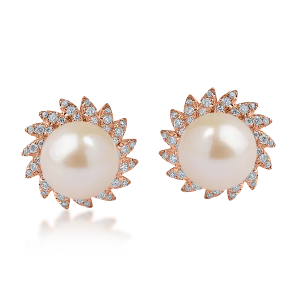 Cercei din aur roz cu perle de cultura de 7.95ct si diamante de 0.31ct