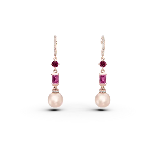 Cercei din aur roz cu pietre pretioase si semipretioase de 16.8ct