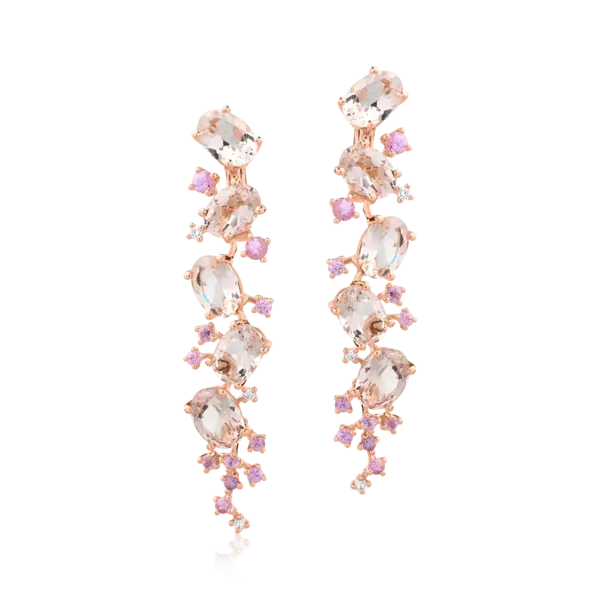 Cercei din aur roz cu pietre pretioase si semipretioase de 7.4ct