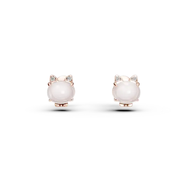 Cercei din aur roz cu quartz trandafiriu oval de 0.88ct si diamante round de 0.01ct pentru copii
