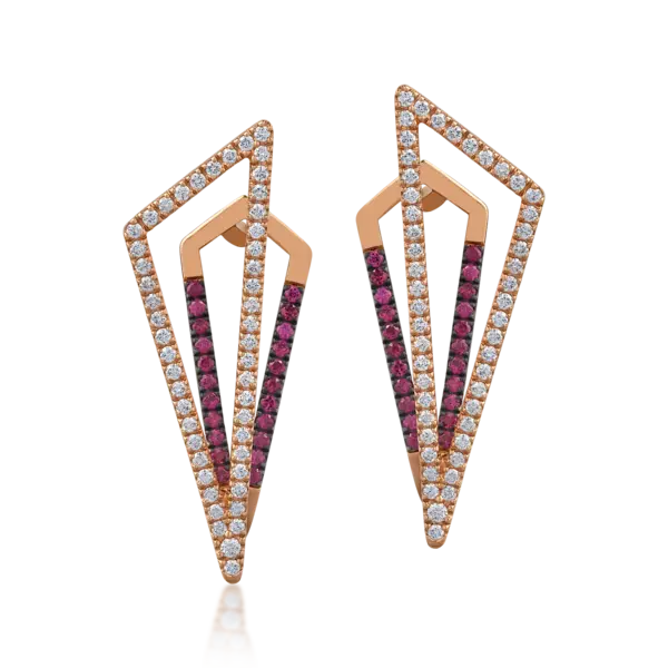 Cercei din aur roz cu rubine de 0.6ct si diamante de 0.98ct