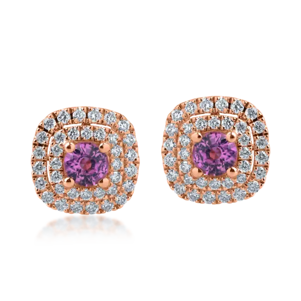 Cercei din aur roz cu safir roz de 1.1ct si diamante de 0.67ct