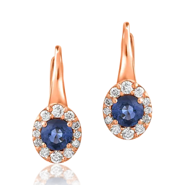 Cercei din aur roz cu safire de 1ct si diamante de 0.32ct