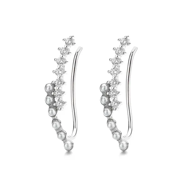 Cercei ear cuffs argint 925, JW684, model elegant, placat cu rodiu