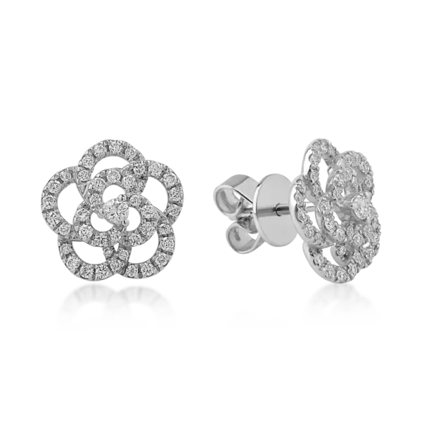 Cercei floare din aur alb cu diamante de 0.34ct