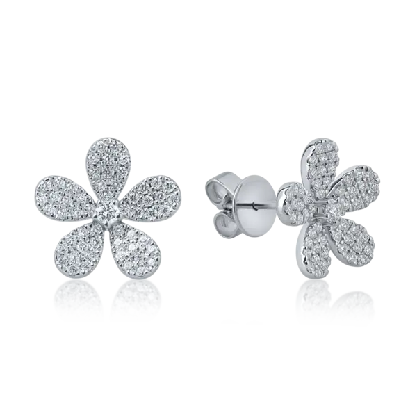 Cercei floare din aur alb cu diamante de 0.4ct