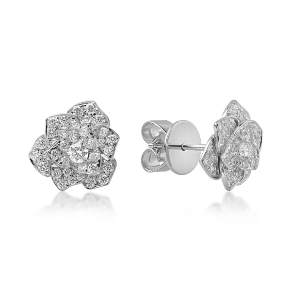 Cercei floare din aur alb cu diamante de 0.5ct