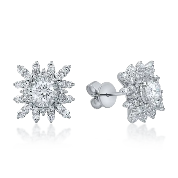 Cercei floare din aur alb cu diamante de 1.3ct