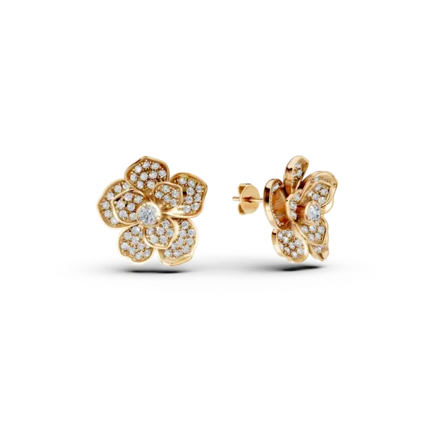 Cercei floare din aur galben cu diamante de 0.3ct