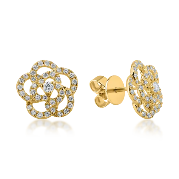 Cercei floare din aur galben cu diamante de 0.41ct