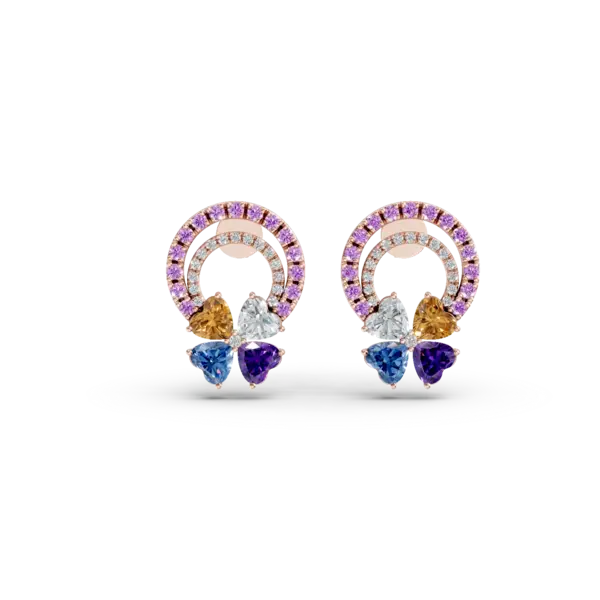 Cercei floare din aur roz cu pietre pretioase si semipretioase de 2.8ct