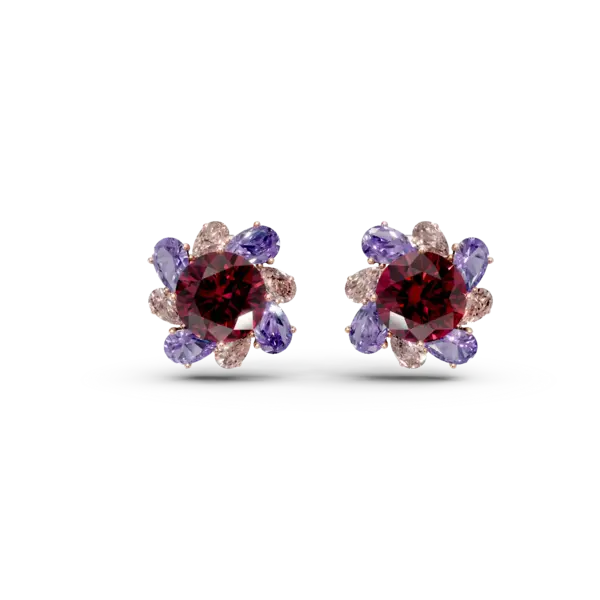 Cercei floare din aur roz cu pietre pretioase si semipretioase de 13.8ct