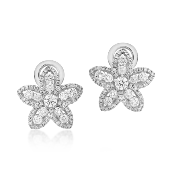 Cercei florali din aur alb cu diamante de 1.39ct