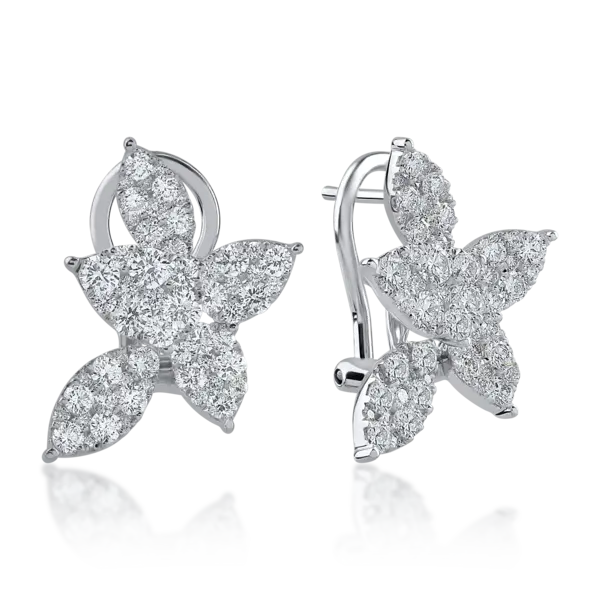 Cercei florali din aur alb cu diamante de 1.87ct