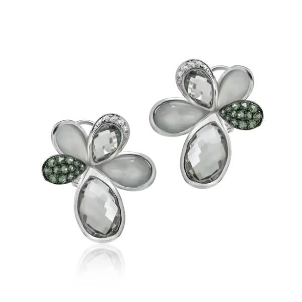 Cercei florali din aur alb cu pietre pretioase si semipretioase de 14.71ct