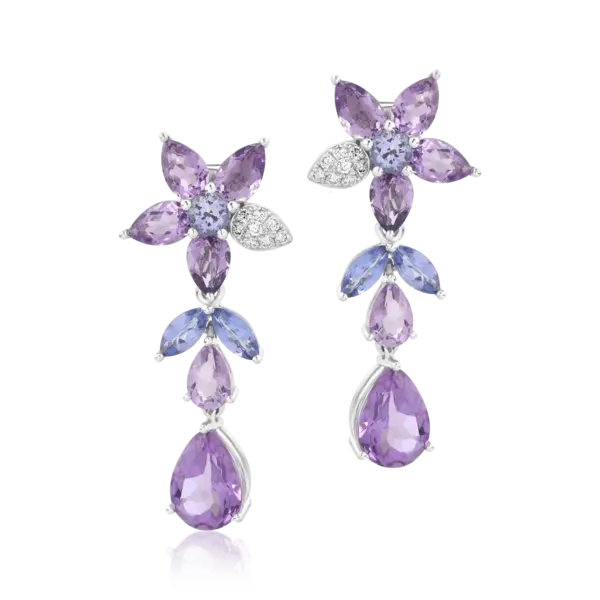Cercei florali din aur alb cu pietre pretioase si semipretioase de 9.39ct