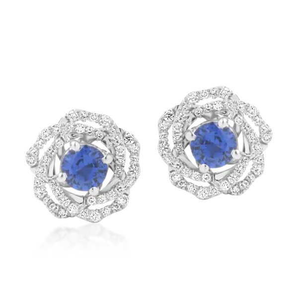 Cercei florali din aur alb cu safire de 0.7ct si diamante de 0.26ct
