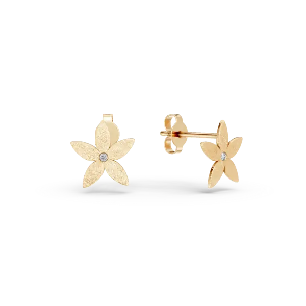 Cercei florali din aur galben cu diamante de 0.01ct