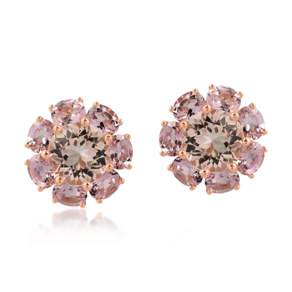Cercei florali din aur roz cu morganite de 4.6ct si turmaline roz de 5.1ct