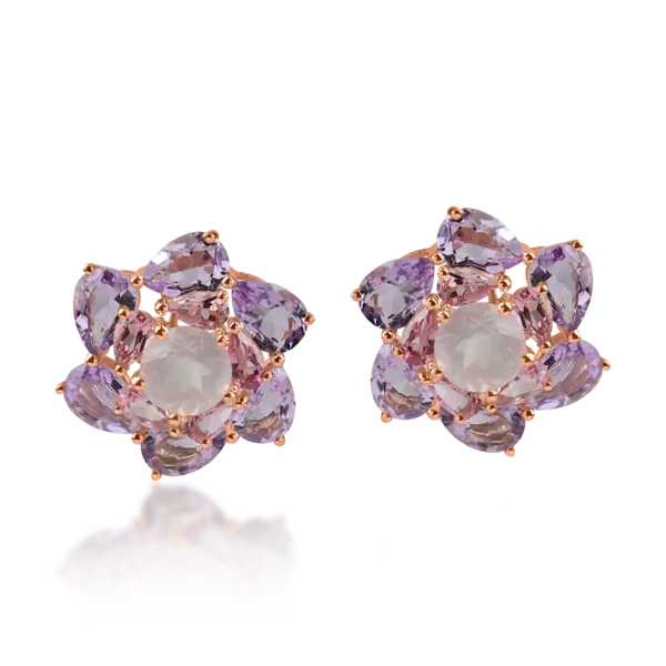Cercei florali din aur roz cu pietre semipretioase de 11.5ct