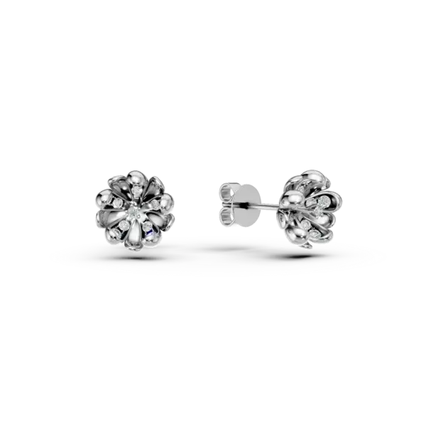 Cercei flori de tei din aur alb cu diamante de 0.16ct
