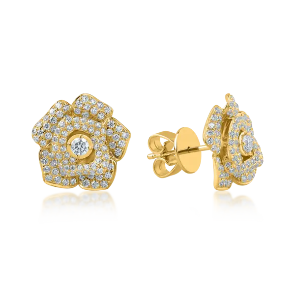Cercei flori din aur galben cu diamante de 0.8ct