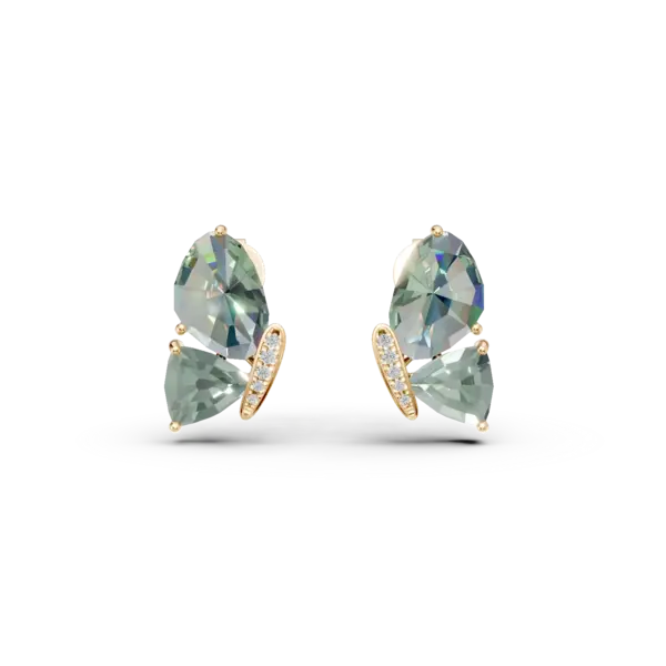 Cercei fluture din aur galben cu ametiste verzi de 8.5ct si diamante de 0.06ct