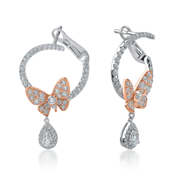 Cercei fluturi din aur alb-rose cu diamante de 1.04ct