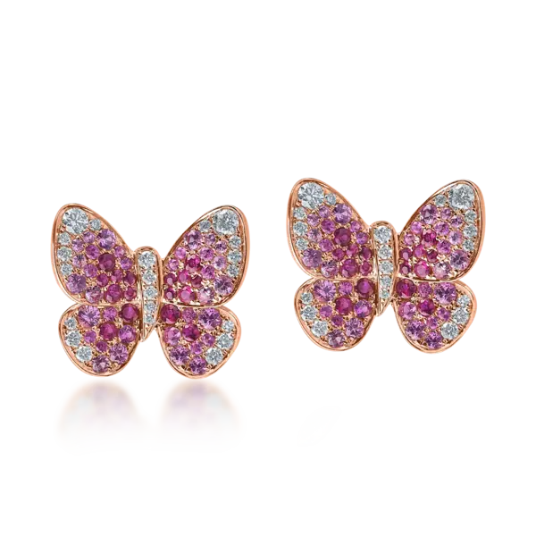 Cercei fluturi din aur roz cu pietre pretioase de 1.9ct