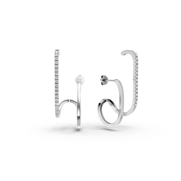 Cercei geometrici din aur alb cu diamante de 0.2ct