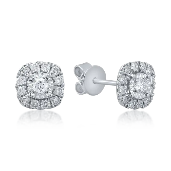 Cercei geometrici din aur alb cu diamante de 0.3ct