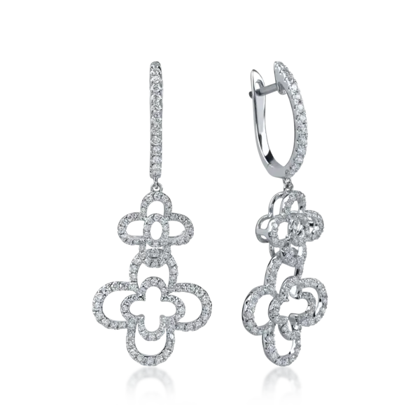 Cercei geometrici din aur alb cu diamante de 0.9ct