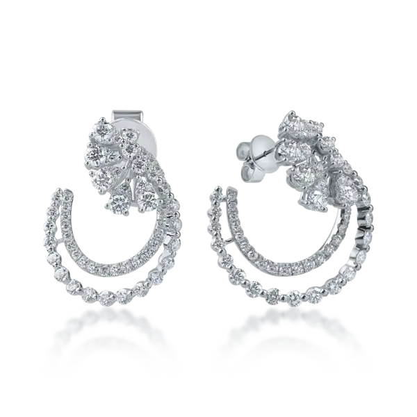 Cercei geometrici din aur alb cu diamante de 2ct