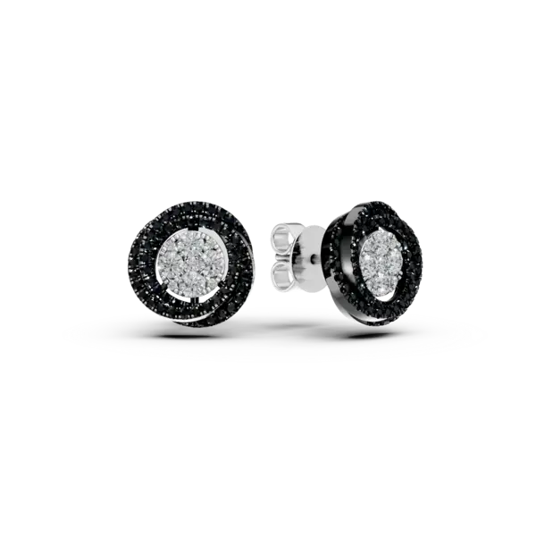 Cercei geometrici din aur alb cu diamante incolore si negre de 0.6ct