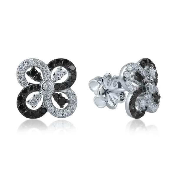 Cercei geometrici din aur alb cu diamante negre de 0.4ct si diamante incolore de 0.4ct