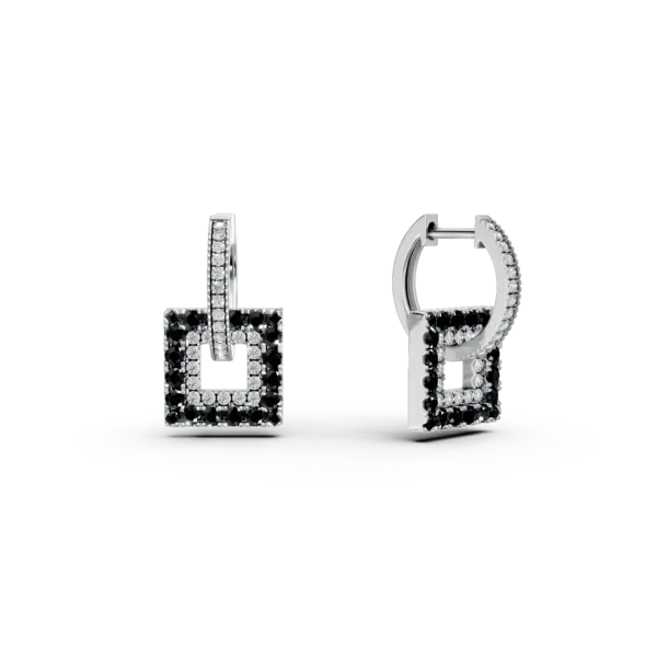 Cercei geometrici din aur alb cu diamante negre si incolore de 1.3ct
