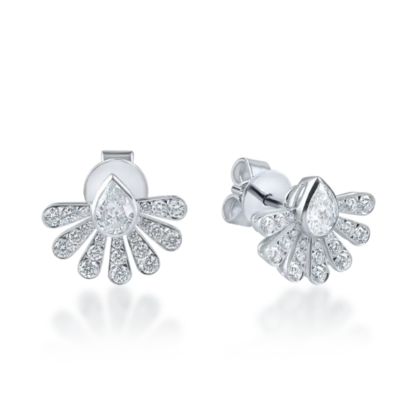 Cercei geometrici din aur alb cu diamante pear si rotunde de 1.26ct