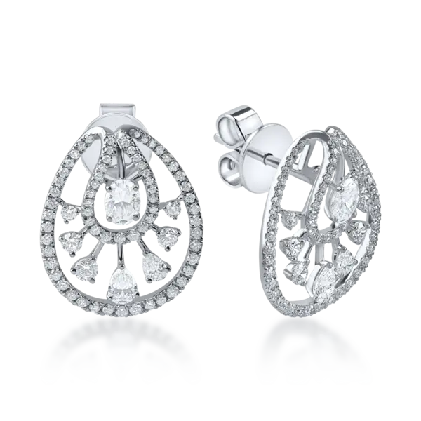Cercei geometrici din aur alb cu diamante princess, ovale si rotunde de 1.36ct