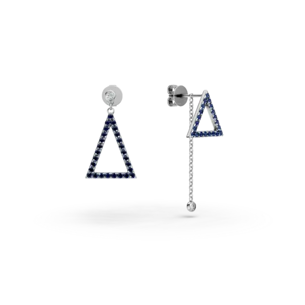 Cercei geometrici din aur alb cu safire de 0.5ct si diamante de 0.07ct