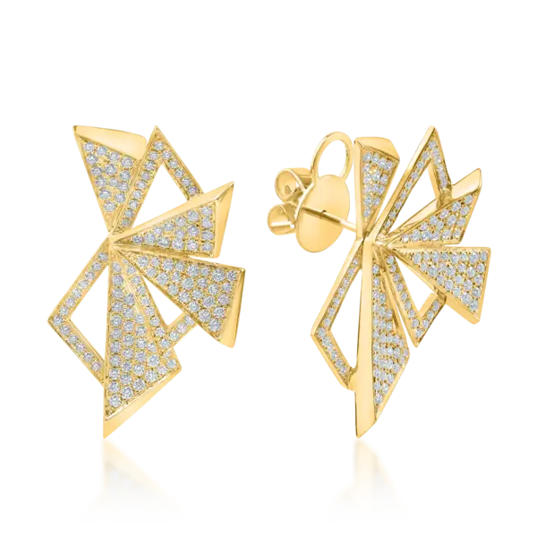 Cercei geometrici din aur galben cu diamante de 1.22ct
