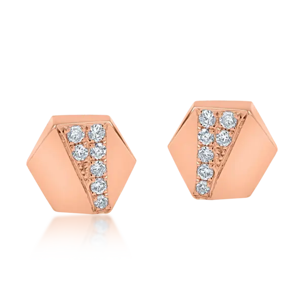 Cercei geometrici din aur roz cu diamante de 0.072ct