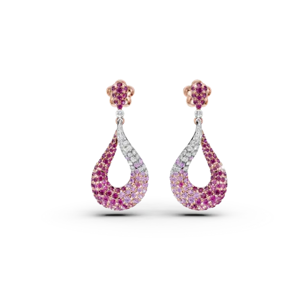 Cercei geometrici din aur roz cu pietre pretioase de 2.4ct