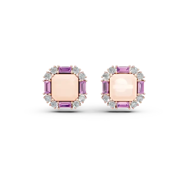 Cercei geometrici din aur roz cu pietre pretioase si semipretioase de 5.7ct