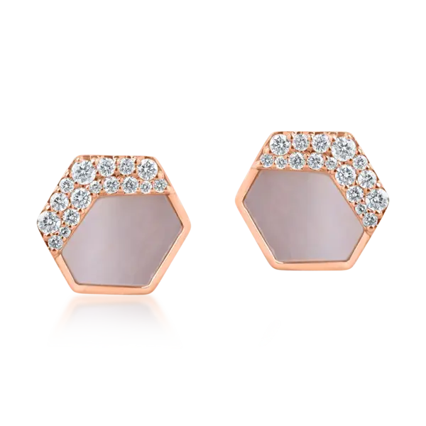 Cercei geometrici din aur roz cu sidef de 1.95ct si diamante de 0.27ct